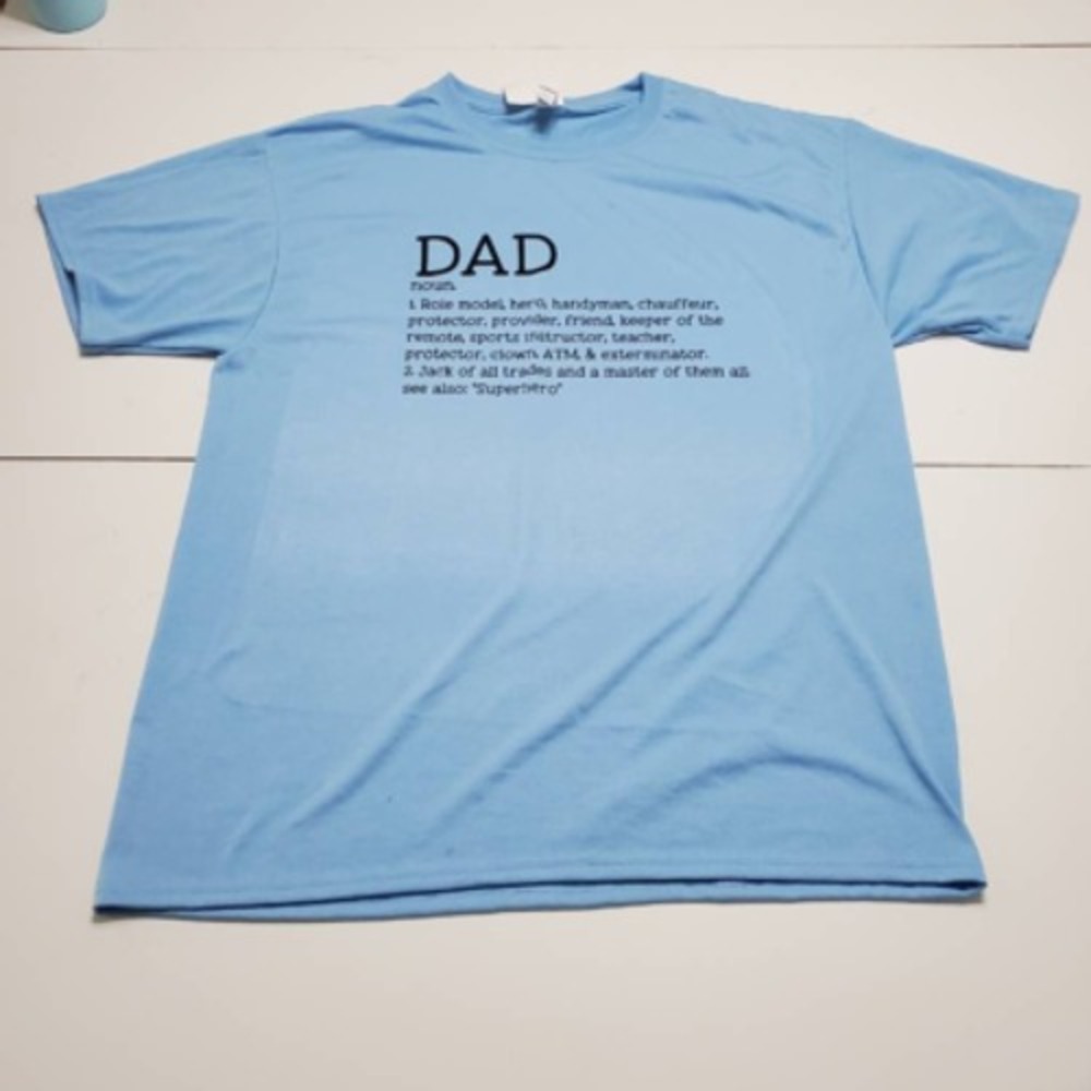 Jerzees Dri Power Mens Graphic T-Shirt Blue Black Dad Noun Crew Neck L